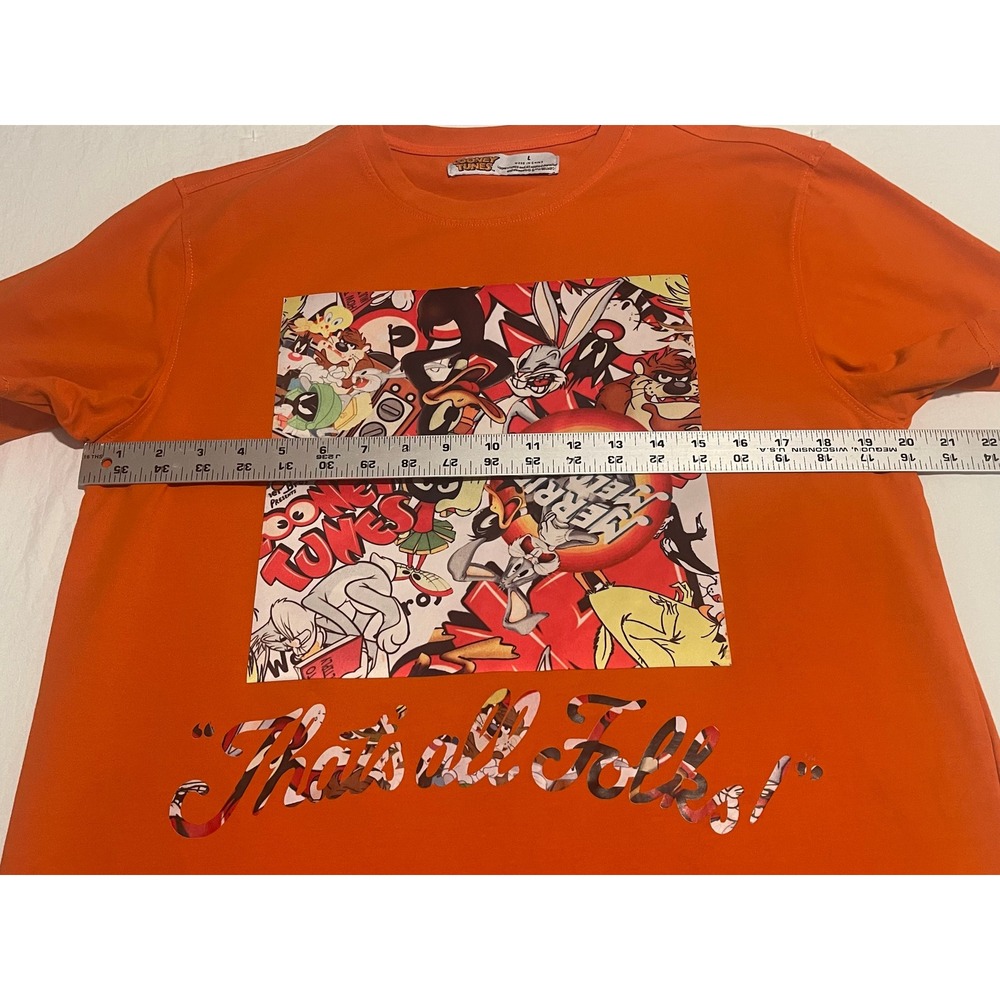00758 Looney Tunes Orange Graphic T Shirt Bugs Bunny Marvin The Martian Mens L - Picture 5 of 12